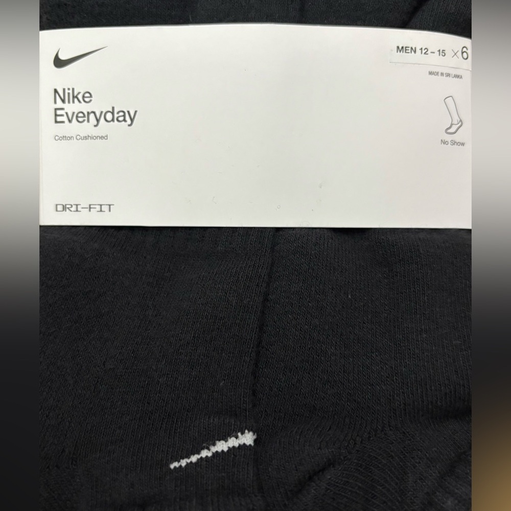 12 pairs Nike everyday Cotton Cushioned No Show Socks drifit Black SX7675-010 - Picture 14 of 16